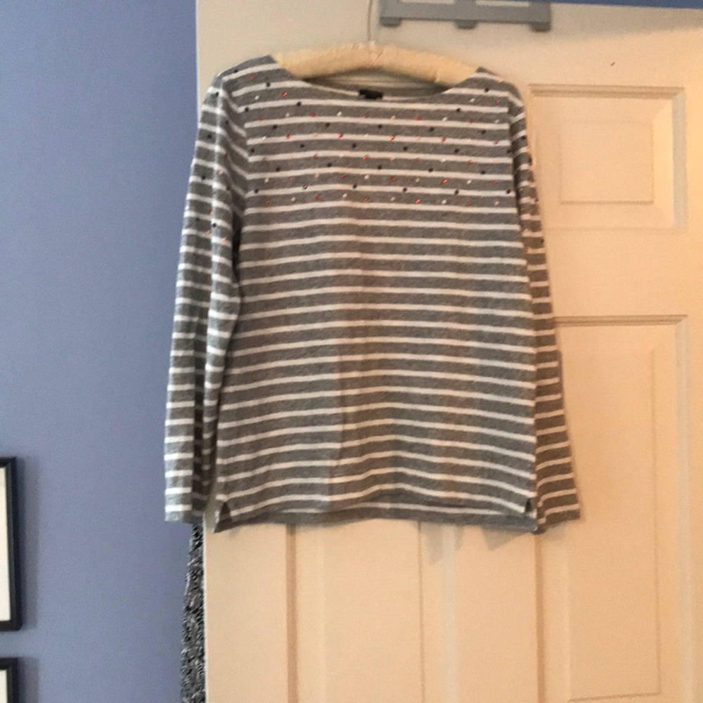 J Crew Long Sleeve Striped Shirt with rhinestones!